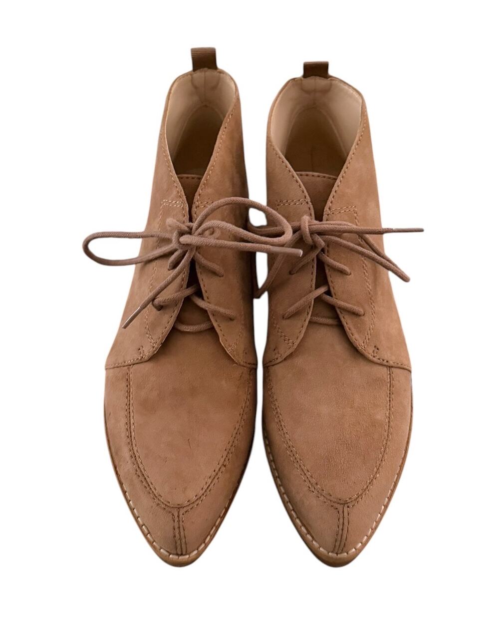 Nine West Quarena Ankle Boots Tan Women’s 7.5 Suede Lace Up Minimalist Fall NIB